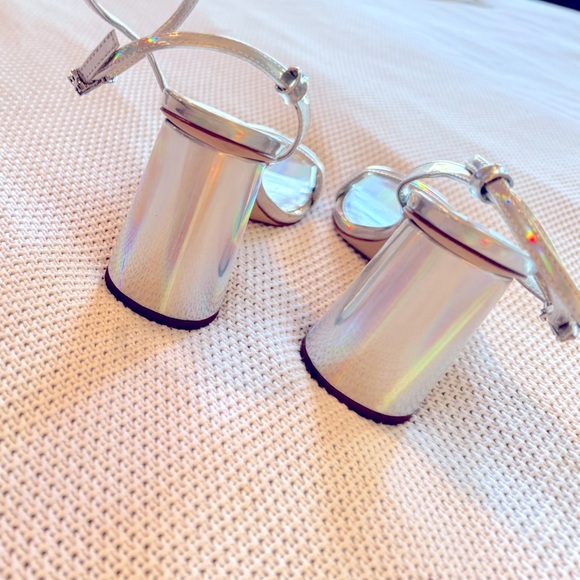 SAM EDELMAN Kia Leather Silver Block Heel Sandals Strappy Chunky Heels - Picture 7 of 11